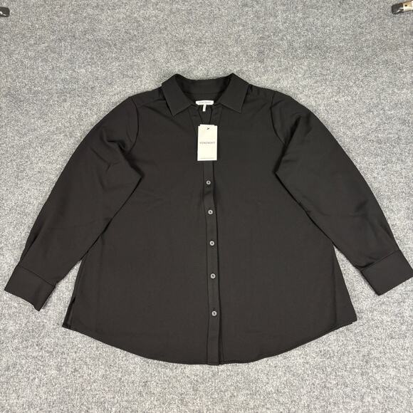 Foxcroft Mary Plus Knit Crepe Long Sleeve Shirt Black NWT Size 1X - Picture 1 of 8
